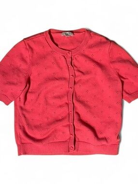 LOFT Coral Pink Short-Sleeve Eyelet Cardigan